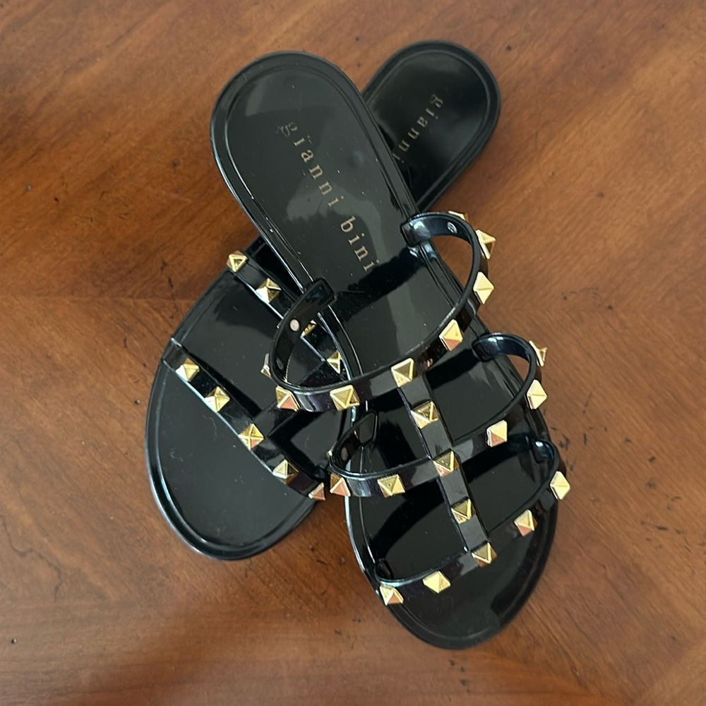 Black Tiphany Gianni Bini Sandals with Gold Stones.